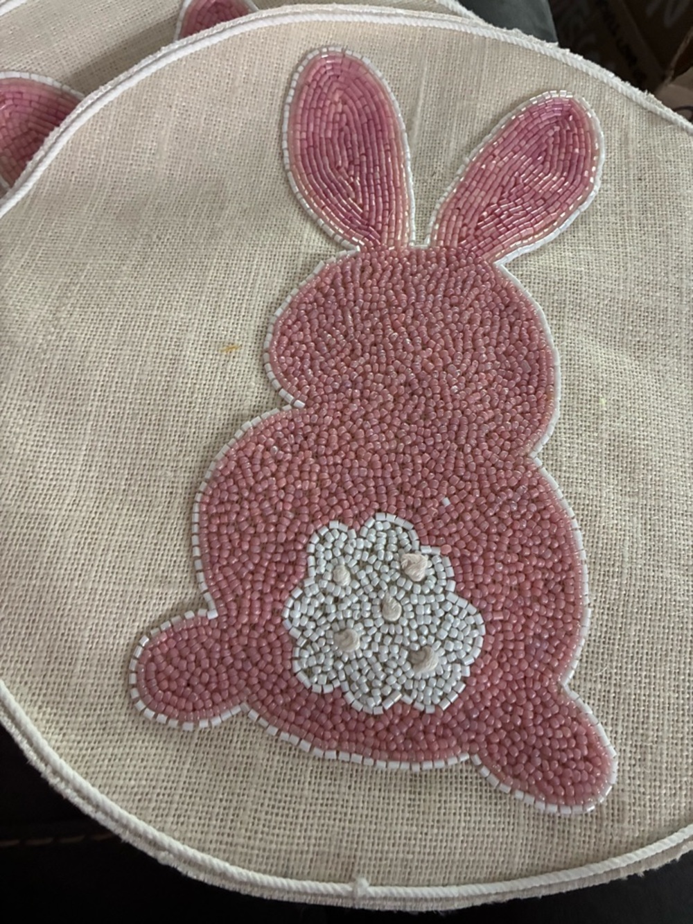 Beaded Pink Bunny Appliqué Accent set of 2 placemats